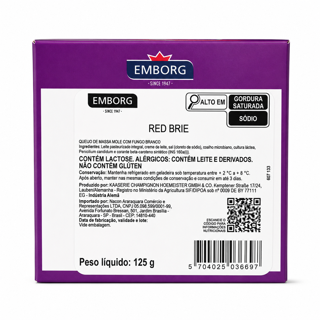 Queijo Red Brie Emborg 125g Importado
