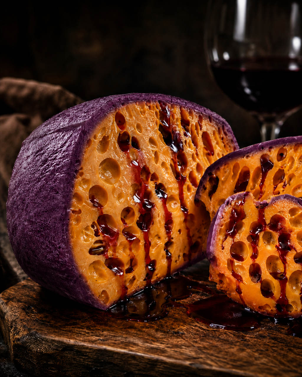 Queijo Ruby Francês Maturado no Vinho – Casca Roxa e Sabor Marcante